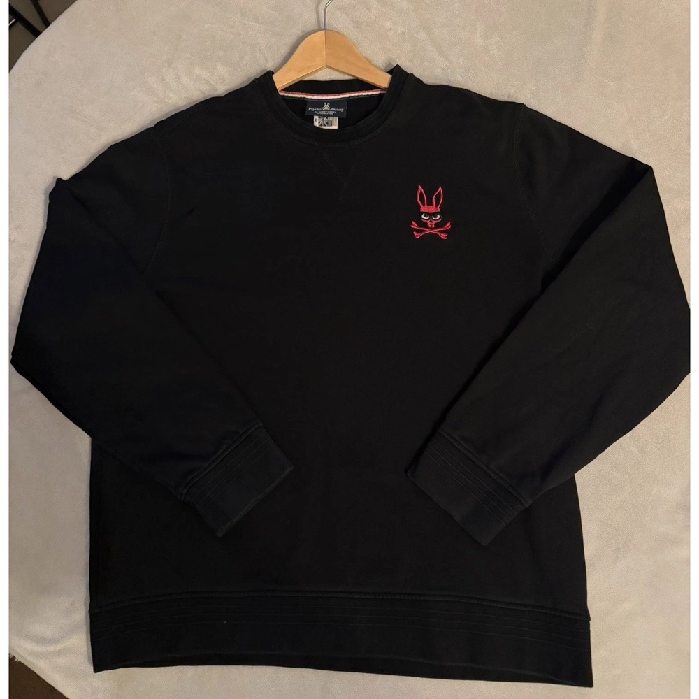 Psycho Bunny Rawson Mischief Bunny Sweatshirt Black Mens Size 8 2XL Crewneck